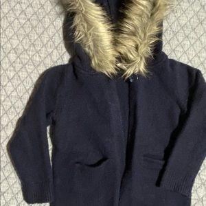 GAP brand long cardigan with fur-trimmed hood size 2T